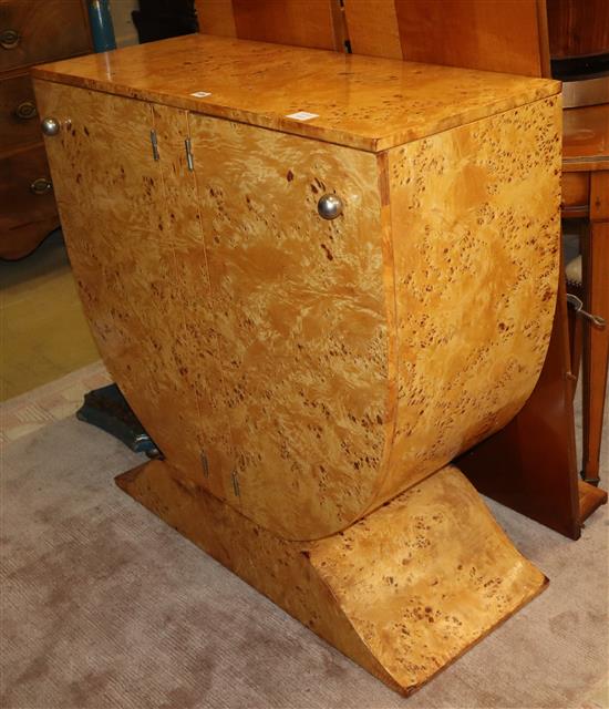 An Art Deco burr maple two door U shaped cabinet, W.97cm, H.99cm